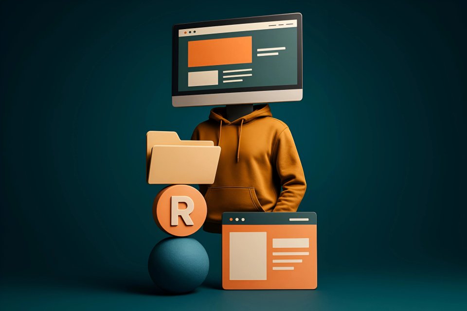 Digital workspace with computer and folders