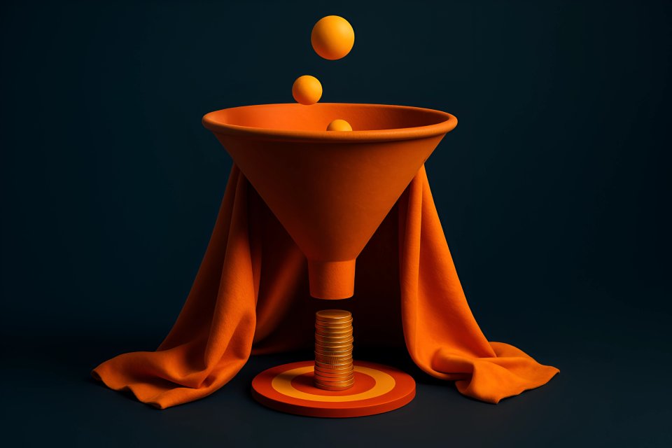 Funnel with spheres and coins